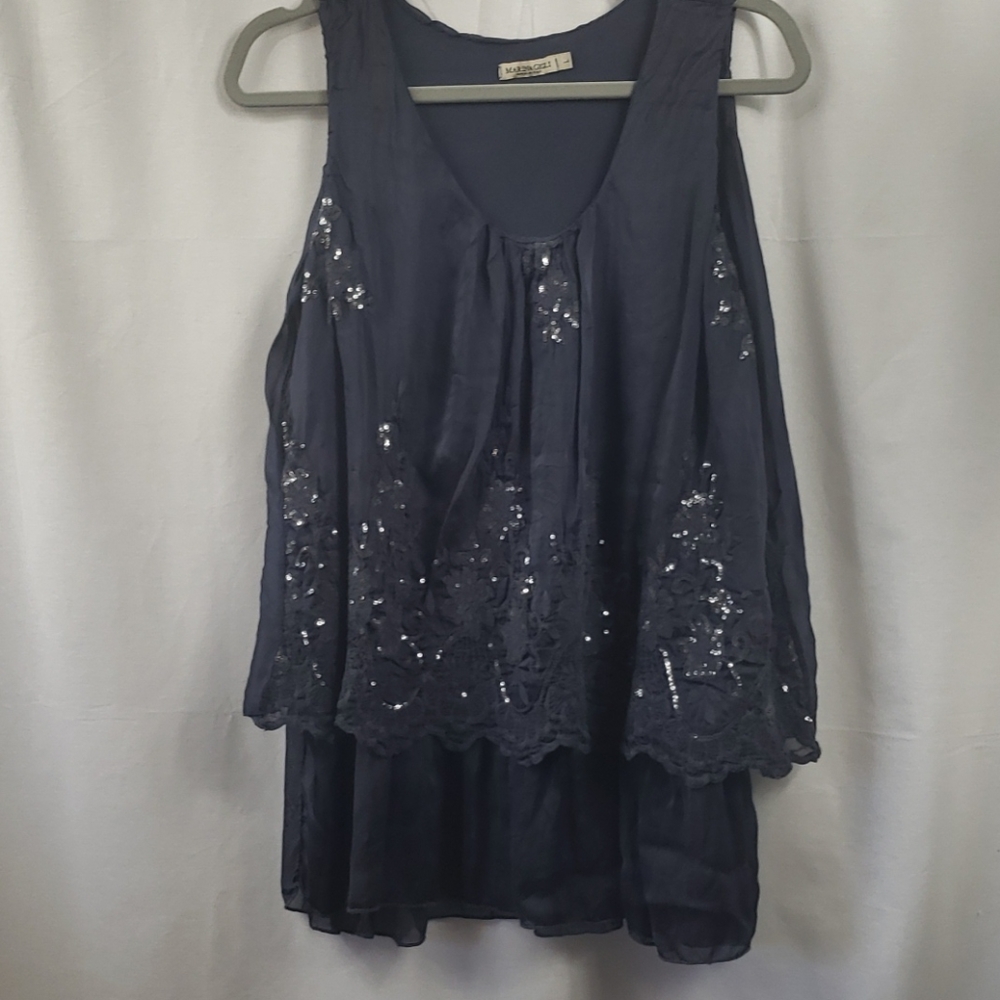 Navy Silk Marina Gigli Layer Top